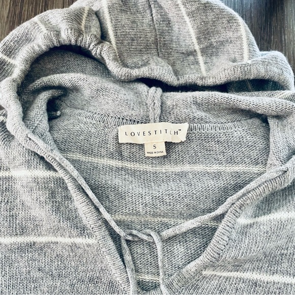 🪶3/$50 Baja LOVESTITCH Grey Striped Kangaroo Pocket SideTassel Hooded Sweater-S - Picture 6 of 16